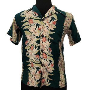 Vintage Original Avanti Boys Green Short Sleeve Collared Hawaiian Shirt Size XL